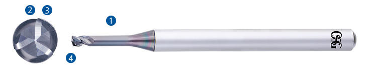 dlc coated carbide end mill for copper electrodes: long neck radius type for high-efficiency finishing features